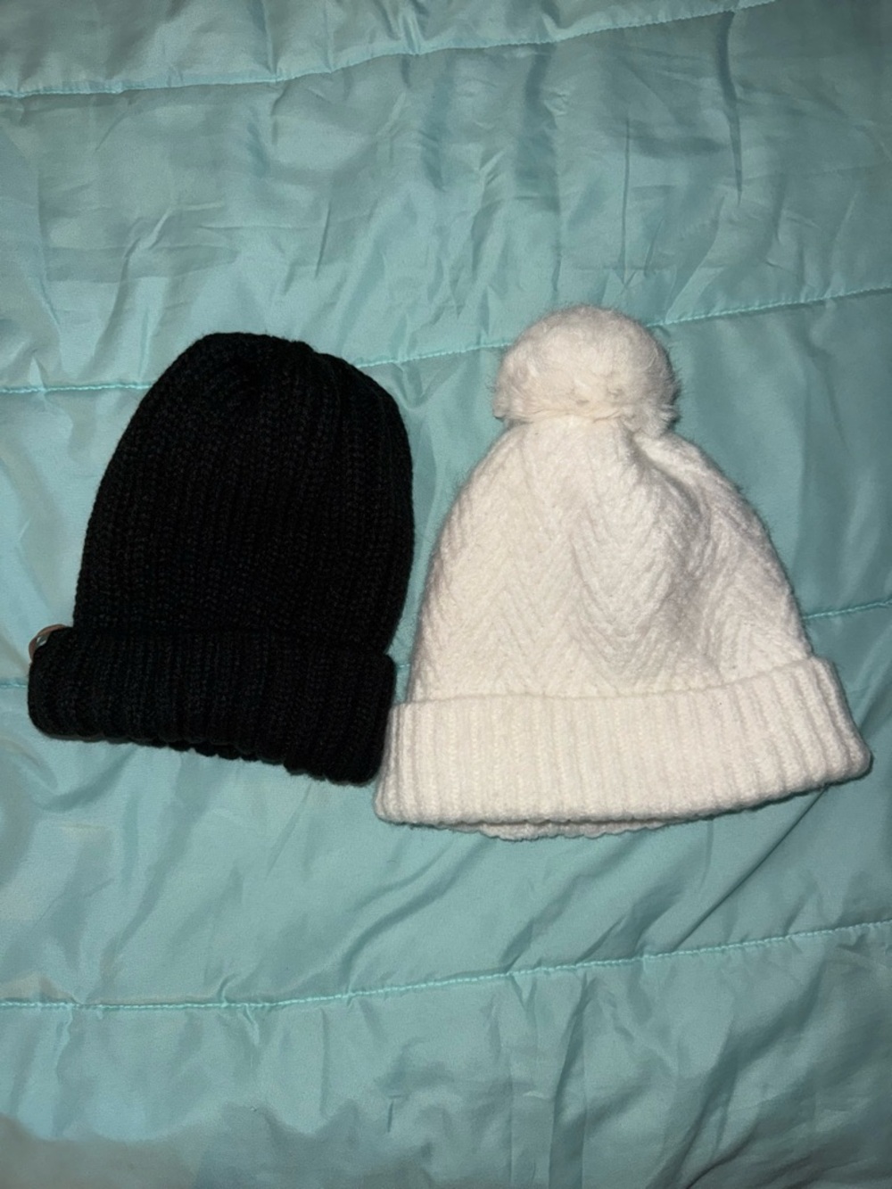 One Black & One White Knit Beanie fuzzy lined